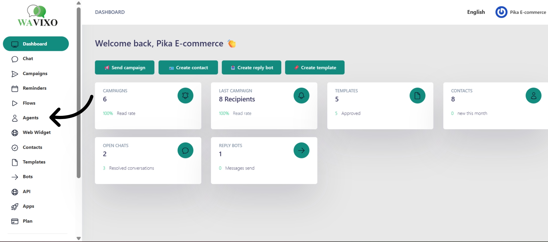 Open agents section in Wavixo